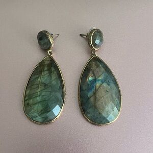 CLEETS Vintage Labradorite framed in Gold Toned BrassTeardrop Earrings